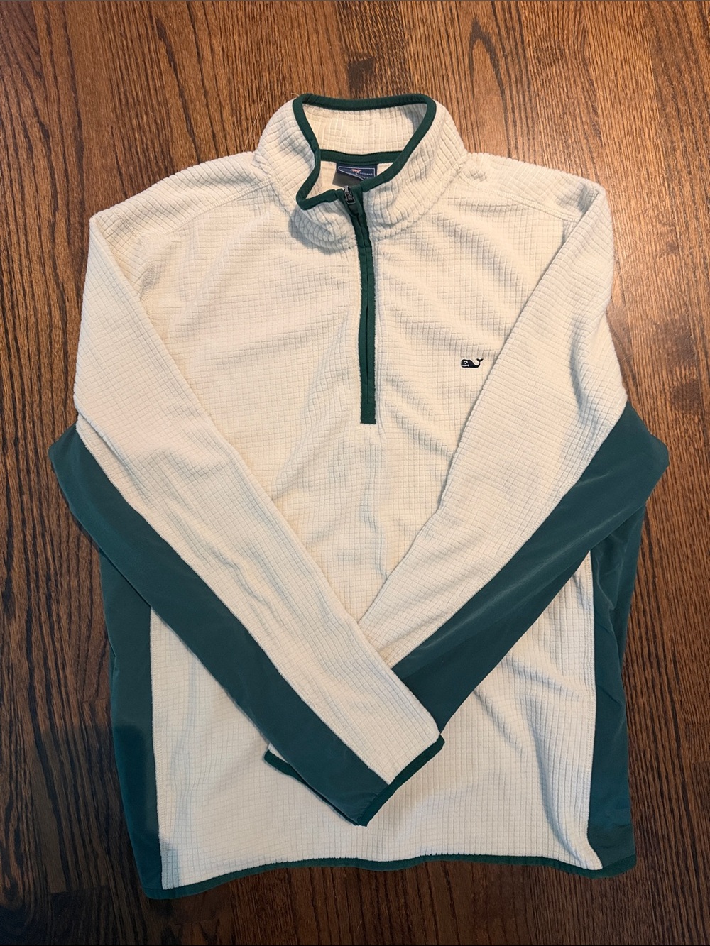 Vineyard Vines Cream Quarter-Zip Pullover with Green Trim